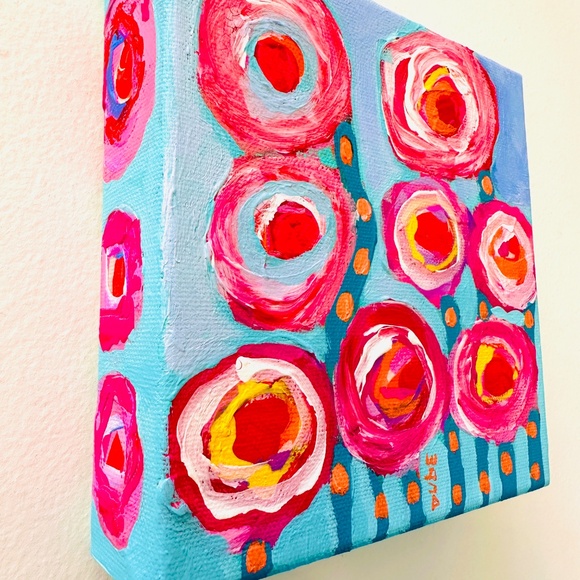 Original Painting Abstract Collectible Flower Landscape 6"x6"x1.5" One of a kind - Picture 4 of 4